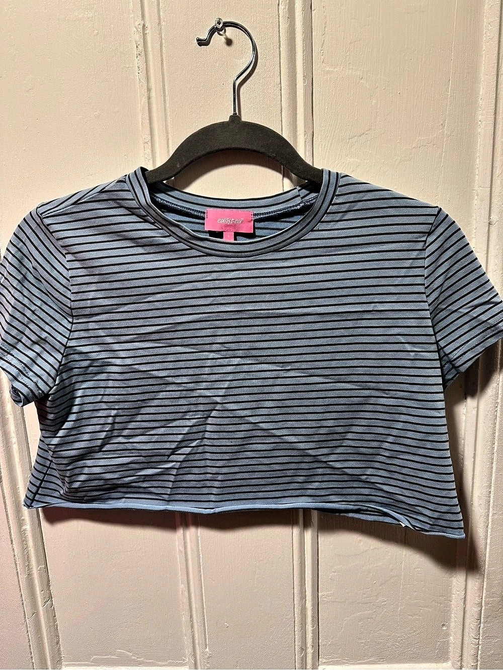 Edikted Striped Crop Top in Blue & Black Size Small Like New